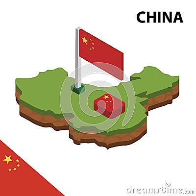Info graphic Isometric map and flag of CHINA. 3D isometric Vector Illustration Vector Illustration