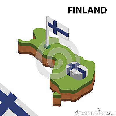 Info graphic Isometric map and flag of FINLAND. 3D isometric Vector Illustration Vector Illustration
