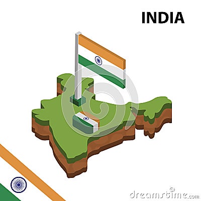 Info graphic Isometric map and flag of INDIA. 3D isometric Vector Illustration Vector Illustration