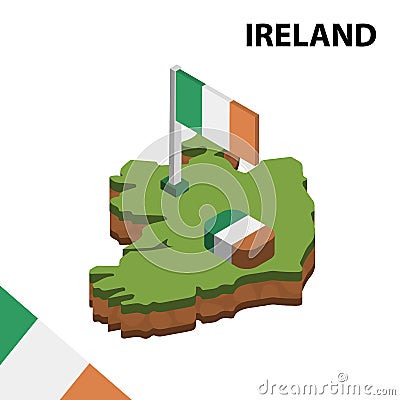 Info graphic Isometric map and flag of IRELAND. 3D isometric Vector Illustration Vector Illustration