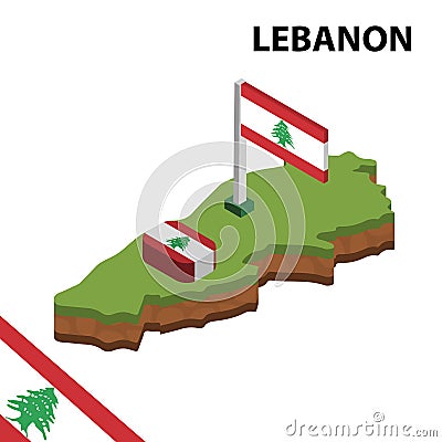 Info graphic Isometric map and flag of LEBANON. 3D isometric Vector Illustration Vector Illustration