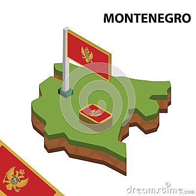 Info graphic Isometric map and flag of MONTENEGRO. 3D isometric Vector Illustration Vector Illustration