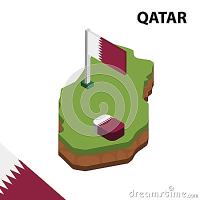 Info graphic Isometric map and flag of QATAR. 3D isometric Vector Illustration Vector Illustration