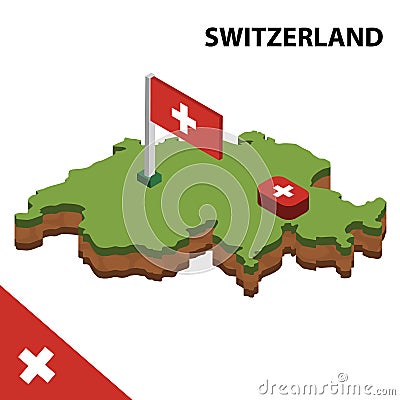 Info graphic Isometric map and flag of SWITZERLAND. 3D isometric Vector Illustration Vector Illustration