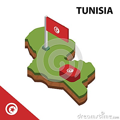 Info graphic Isometric map and flag of TUNISIA. 3D isometric Vector Illustration Vector Illustration