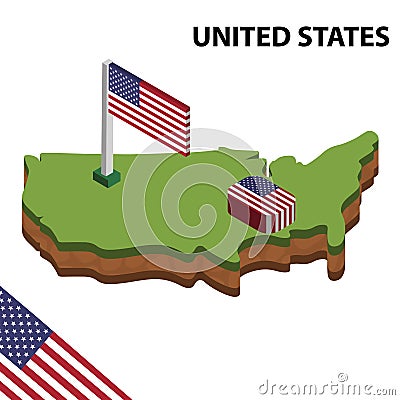 Info graphic Isometric map and flag of UNITED STATES. 3D isometric Vector Illustration Vector Illustration