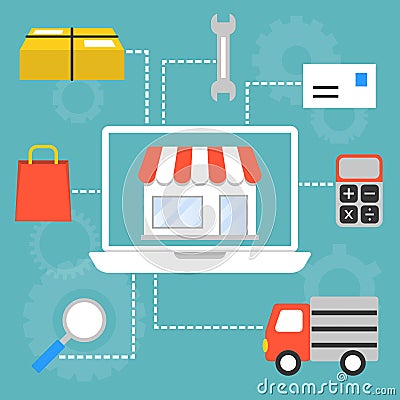 Info graphic open shop on E commerce Vector Illustration