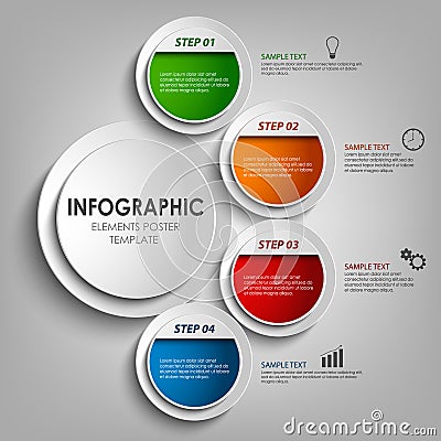 Info graphic with round colored labels design template Vector Illustration