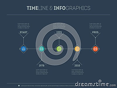 Info graphic of technology or education process with 5 steps. Vector illustration. Timeline infographic with icons and buttoms. Vector Illustration