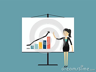 Info graphics business, Businesswomen are pointing at a growing graph Vector Illustration