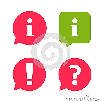 Info inform icons with question ask information, warning alert important exclamation message symbol, caution error notice Vector Illustration