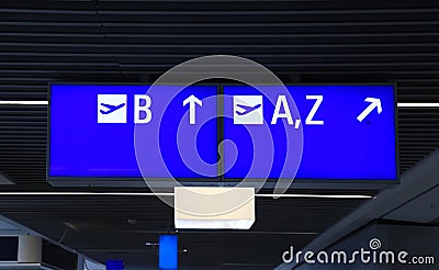 Info sign at international airport Stock Photo