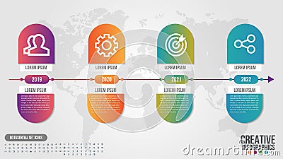 Infographic modern timeline design vector template for business with 4 steps or options illustrate a strategy. Can be used for wor Vector Illustration