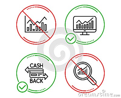 Infochart, Cashback card and Statistics icons set. Data analysis sign. Vector Vector Illustration