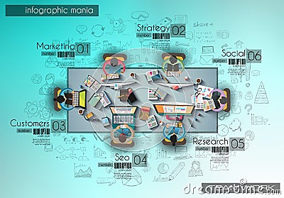 Infograph background template with a temworking brainstorming table with infographic design elements Vector Illustration