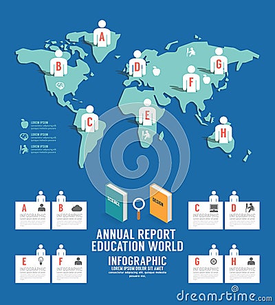 Infographic annual report Education world template design . Vector Illustration