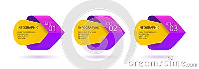 Infographic arrows with 3 step up options. Vector template in cold purple and plue gradient design style. Vector Illustration