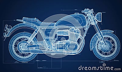 Infographic blueprint presents a comprehensive technical drawing of motorcycle. Creating using generative AI tools Stock Photo