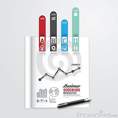 Infographic book open with bookmark arrow concept business. Vector Illustration