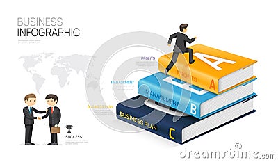 Infographic Book Stair template for success business. 3 steps Timeline, element diagram Books and topics, presentation vector Vector Illustration