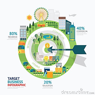 Infographic business arrow and target shape template design.rout Vector Illustration