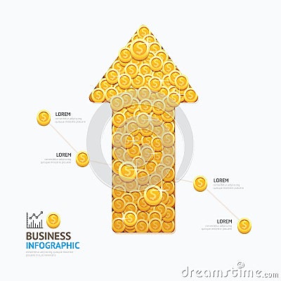 Infographic business coins arrow shape template design. success Vector Illustration