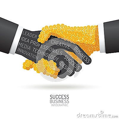 Infographic business coins handshake shape template design. success concept vector illustration / graphic or web design layout. Vector Illustration