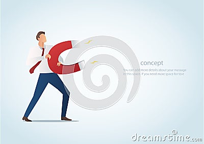 Infographic business concept of businessman attracting with magnet vector illustration Vector Illustration