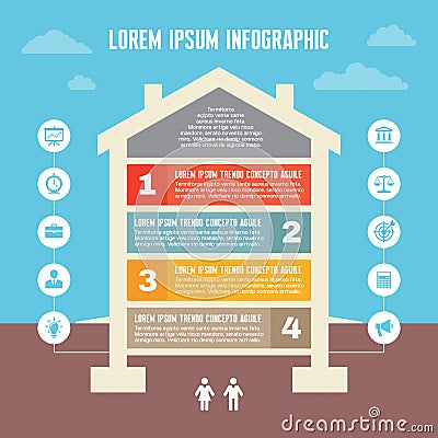 Infographic Business Concept - House Illustration in Flat Design Style - Numbered Options Graphic Structure Vector Illustration