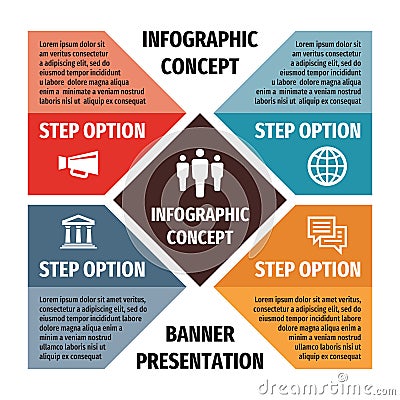 Infographic business concept illustration. Big data creative banner. Abstract layout with icons. Four option steps. Design element Vector Illustration