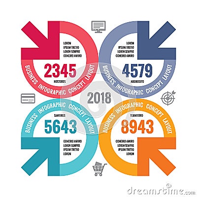 Infographic business concept illustration. Creative banner. Abstract layout with circle, arrows, icons. Design elements Vector Illustration