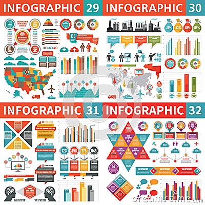 Infographic business design elements - vector illustration. Infograph template collection. World and USA maps. Industrial factory Vector Illustration