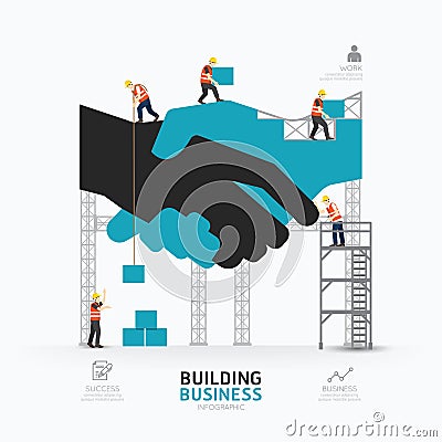 Infographic business handshake shape template design.building to Vector Illustration