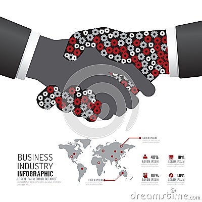 Infographic business industry gear handshake shape template design. success concept vector illustration / graphic or web design l Vector Illustration