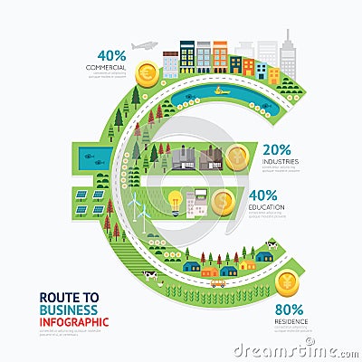 Infographic business money euro shape template design.route to s Vector Illustration