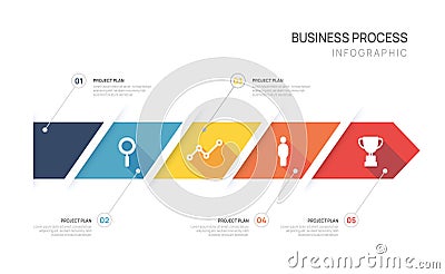 Infographic Business process arrow design template. Slide for business presentation with 5 steps Vector Illustration