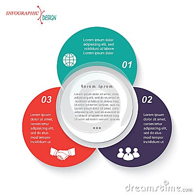 Infographic business template with three segments. Vector Illustration