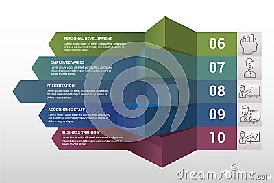 Infographic Business Training template. Icons in different colors. Include Online Training, Consulting, Potencial, Career Stock Photo