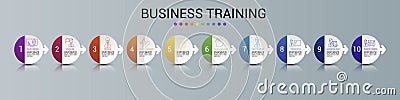 Infographic Business Training template. Icons in different colors. Include Online Training, Consulting, Potencial Vector Illustration