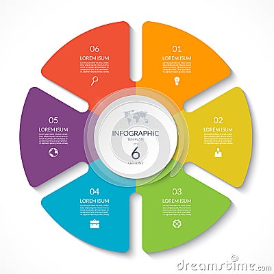 Infographic circle chart. Vector cycle diagram with 6 options. Vector Illustration