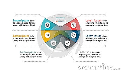 The circle diagram describes the structure of the work and analyzes the processes. Vector Illustration