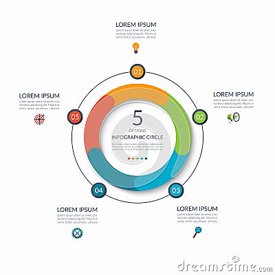 Infographic circle. 5 options, steps, parts. Business concept for diagram, graph, chart. Vector template Vector Illustration