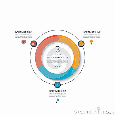 Infographic circle. 3 options, steps, parts. Business concept for diagram, graph, chart. Vector template Vector Illustration