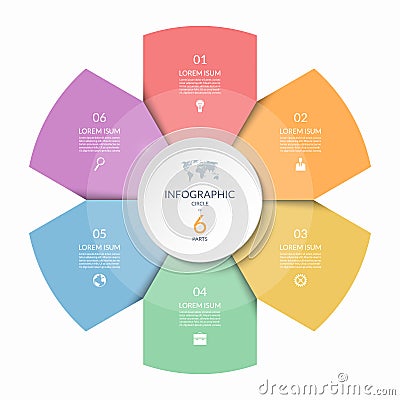 Infographic circle, process chart, cycle diagram with 6 steps, parts. Six-step vector template for infographics. Vector Illustration