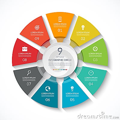 Infographic circle. Process chart. Vector diagram with 9 options. Vector Illustration