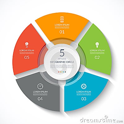 Infographic circle. Process chart. Vector diagram with 5 options. Vector Illustration