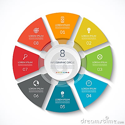 Infographic circle. Process chart. Vector diagram with 8 options. Vector Illustration