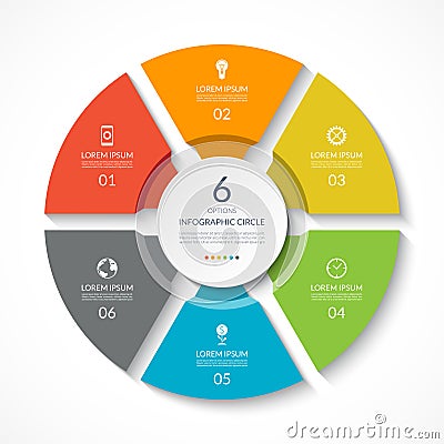 Infographic circle. Process chart. Vector diagram with 6 options. Vector Illustration