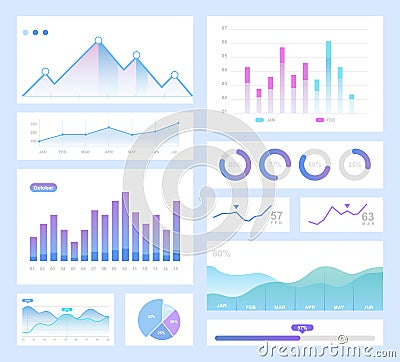 Infographic color vector illustration set. Info pie charts, digram, graph isolated design elements pack. Process Vector Illustration
