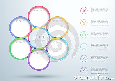 Infographic Colourful 6 Step Interweaving Circle Diagram Vector Illustration
